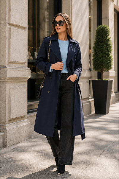 ŞİMAL Women's Belted Long Trench Coat 255115 -