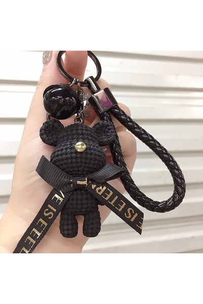Choice Black Cute Bear Key Chain Resin Bow Bell Rabbit Keychain Weaving Fashi...