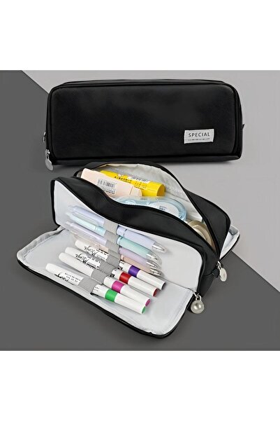 choice2 black Pencil Case Large Space Storage 3 Compartment Pouch Double Side...