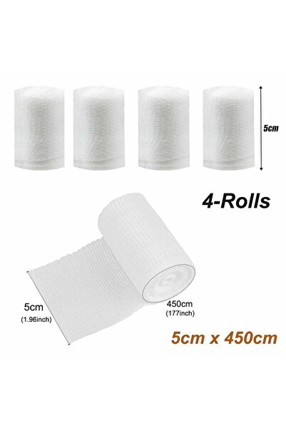 Choice 5 x 450cm 4 Rolls Gauze Bandage Roll with Tape - White Gauze Wrap Brea...