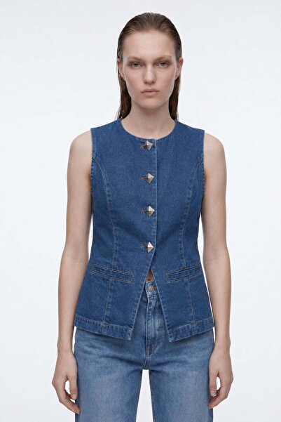 HAKKE Düğme Detaylı Denim YELEK