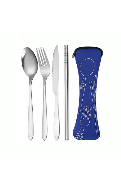 Choice 4pcs dark blue 4pcs Portable Stainless Steel Cutlery Set, Knife, Fork,...