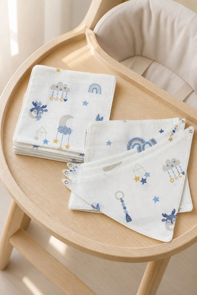 Ponchik 7-Pack 100% Cotton 2-Layer Checkered Muslin Baby Drool Bib Wipes 4 Wi...