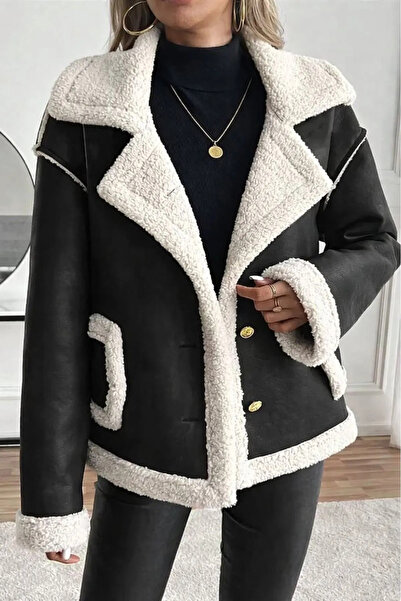 Generic Brand Women's Long Sleeve Collared Front Buttoned Suede Jacket with P...