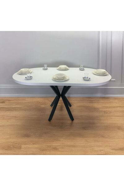 ADIM EBATLAMA Oval Yemek Masası 6 Kişilik 160 x 90 BEYAZ