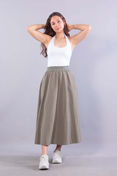 Mckanzie 3027 Knitted Waist Detailed Long Skirt