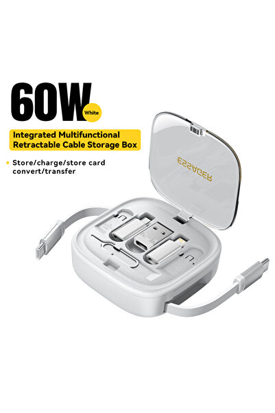 essager شاحن سريع أبيض 60 واط، كابل USB-C إلى Type-C Micro Lightning، متعدد ا...