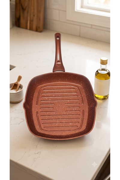 Bonera Granite Grill Pan 28 cm Copper - Fireproof Non-Stick Surface - with Ba...