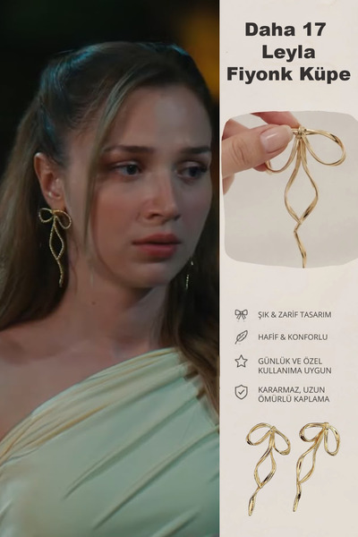AURRARİ Kadın Gold Uzun Fiyonk Küpe