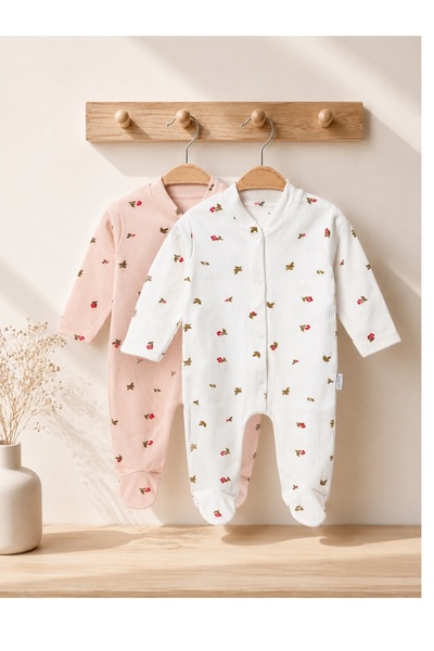 ENİA BABY Organik Kız Bebek Çiçek desenli 2li Tulum Takımı Yenidoğan kıyafet ...