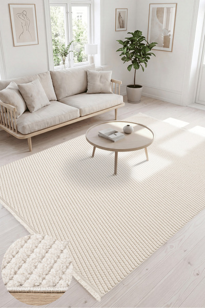 SANRUGS Home & Living VENEDİK Kaymaz Taban ve Püsküllü, Modern Tarz Dokuma Ma...