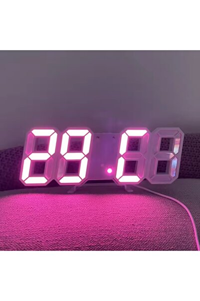 choice2 ساعة منبه رقمية LED ثلاثية الأبعاد باللون الأبيض والوردي مع إضاءة ليل...
