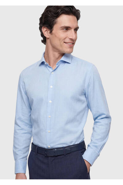Ramsey Blue Plain Long Woven Casual Shirt