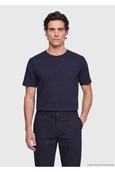 Ramsey Navy Blue Plain Silk Mixed T-Shirt