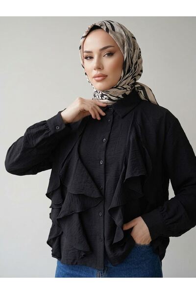 Lunsera Store Ruffle Detail Tunic-Black