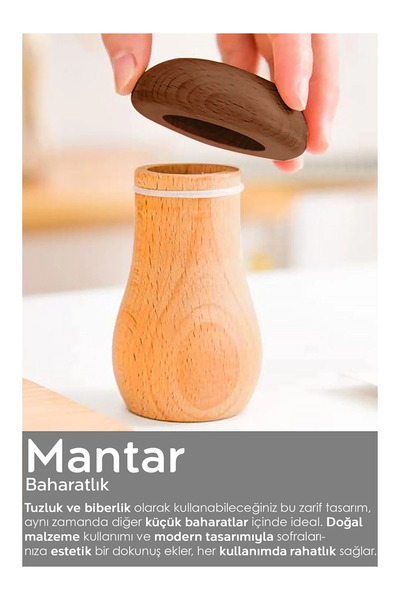 İndecor Houseware 2'li Mantar Şekilli Bambu Tuzluk ve Biberlik Seti – Doğal Ahşap Mantar Tasarımlı Baharatlık