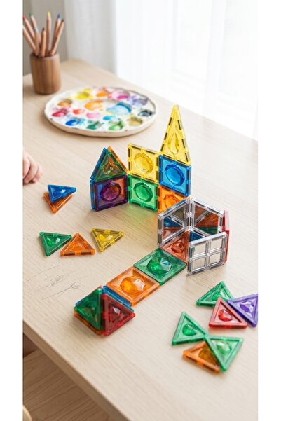 BİLMİŞ ÇOCUK Manyetik Mıknatıslı Yapı Blokları 74 Parça Magnetic Tiles