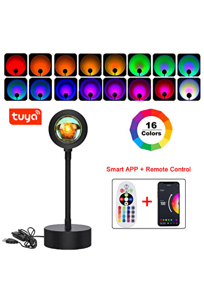 HONGQI 16 Colors Remote APP USB 5V Tuya Smart Sunset Lamp Night Light Sunset ...