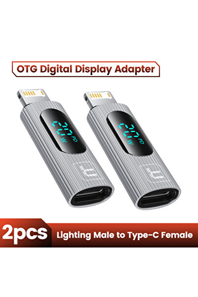 Toocki 2pcs Sliver USB 2.0 Display OTG Adapter PD 20W Fast Charging Lightning...