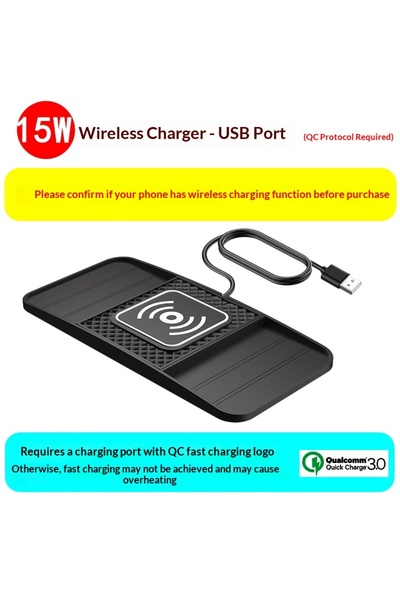 Choice1 USB Port 15W Fast Wireless Charging Pad , Non-Slip Mat for Car Storag...