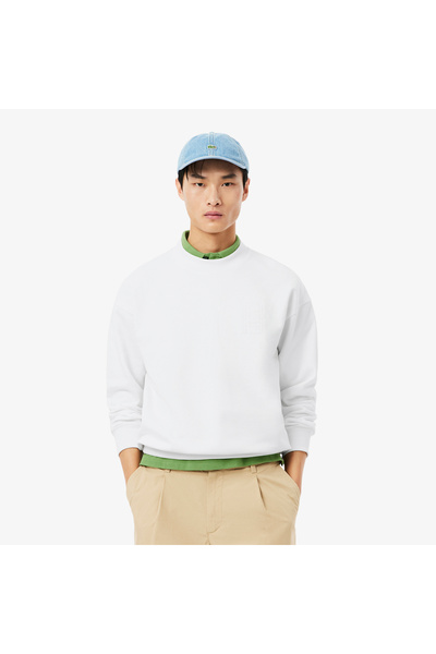 Lacoste Erkek Loose Fit Bisiklet Yaka Beyaz Sweatshirt
