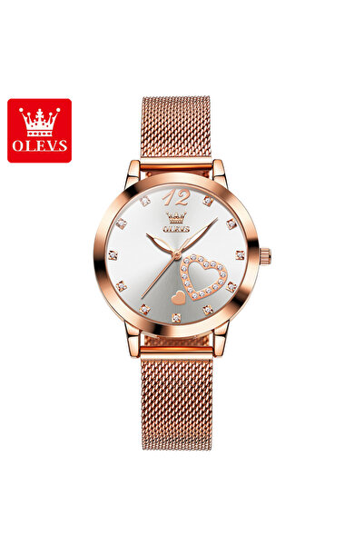 choice2 ساعة OLEVS 5189 البيضاء الفاخرة للنساء بحزام شبكي من الفولاذ وتصميم ع...