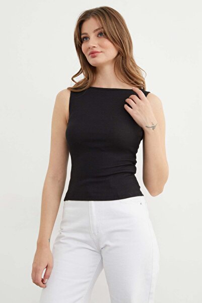 Fulla Moda Corded Fabric Boat Neck Body
