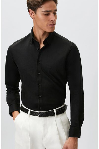Network Slim Fit Siyah Uzun Kol Örme Gömlek