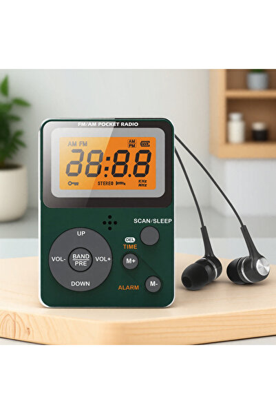 Choice1 Green Portable AM FM Radio Pocket LCD Screen Stereo Earphone Jack Sle...