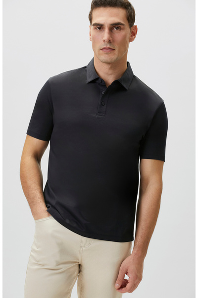 Network Non-Iron Polo Yaka Siyah T-shirt