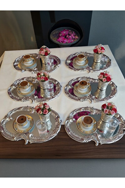Elzemm store 6 ADET PASLANMAZ ÇELİK ARTNOVA İŞLEMELİ DESEN SUNUM TEPSİSİ