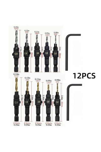 Choice 12pcs 12pcs Woodworking Countersink Set with Wrenches, Hex Shank High-...