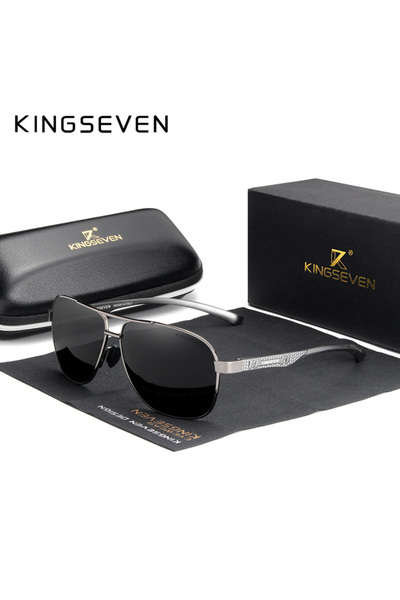 Choice1 نظارات شمسية رجالية أصلية من KINGSEVEN بإطار ألمنيوم جديد بلون رمادي،...