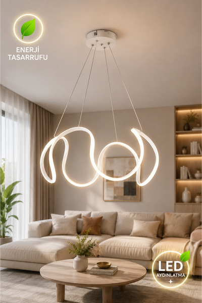NisaLuce Dalga Ledli Avize-beyaz-büyük •• Led Avize Salon Avize Tavan Avizesi...