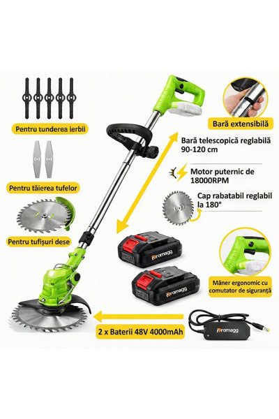 Promagg Електрическа косачка за храсти, 18 000 об/мин, 2 батерии 48V 4000 mAh...