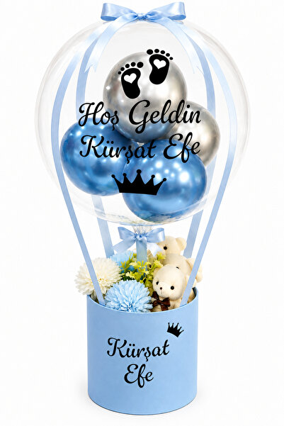 GözdeParti Balon Kutusu - Yenidoğan Erkek Bebek Balon Kutusu Kişiye Özel - Ye...