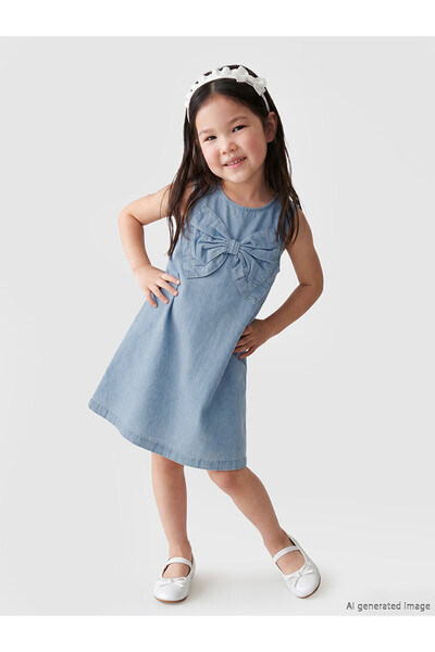 LC Waikiki Original Oval Collar Bow Detailed Girls' Dress