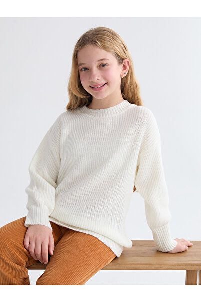 LC Waikiki Two Mt Shop Quality Lcw Kids Ecru Oval Collar Girls' Knitwear Sweater