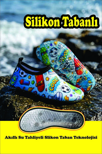 Sea&Blue Football Patterned Non-Slip Silicone Sole Children's Sea Shoes - Bea...