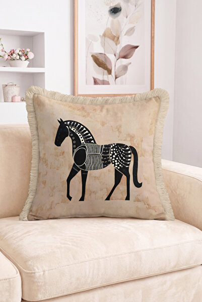 Realhomes Black Horse Figured Beige Floor Striped and Polka Dot Patterned Fri...
