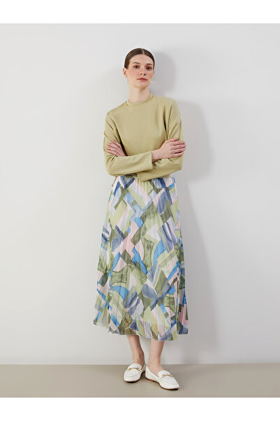 LC Waikiki Nevavm Women's Patterned Chiffon Pleated Skirt with Elastic Waist
