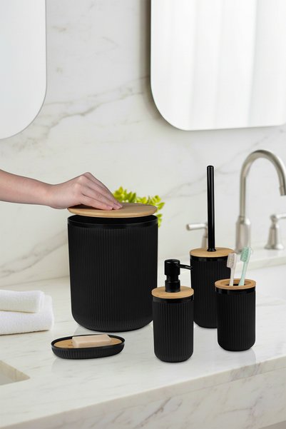 Store Hgy Home Real Bamboo Detailed London Black 5-Piece Bathroom Set