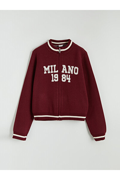 LC Waikiki Lcw Kids Burgundy Oval Collar Milano Patterned Girls' Knitwear Car...