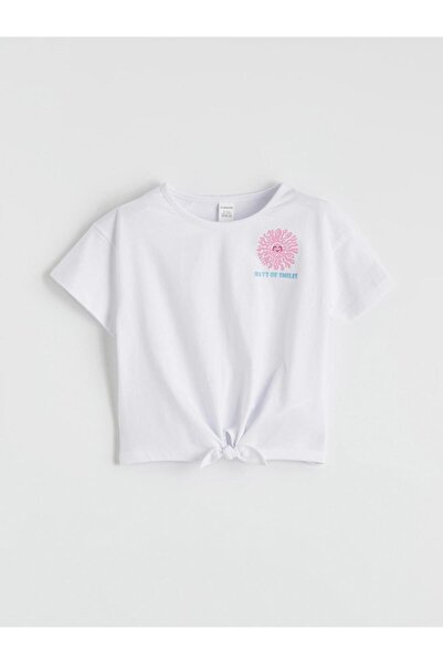LC Waikiki Trendlucky Girls' T-Shirt with Oval Collar and Printed Design