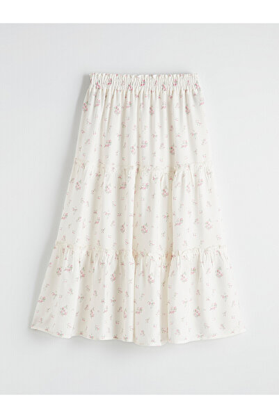 LC Waikiki Nevavm Ruffled Floral Patterned Girls' Skirt with a Difference