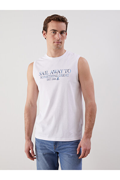 LC Waikiki Nevavm Men's Sleeveless T-Shirt with Oval Collar and Printed Design