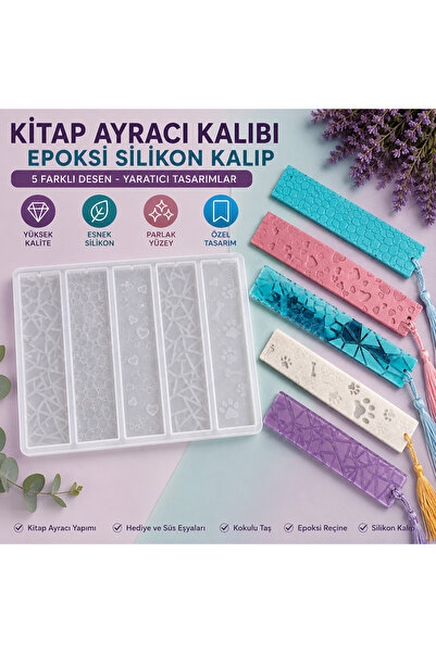 Şenhomee Epoksi Kalıp Silikon Kitap Ayracı Kalıbı Desenli 5'li 16x15x3 Cm