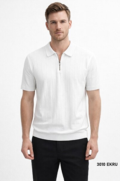 Duss Men's Polo Neck Half Zip Knitwear T-Shirt