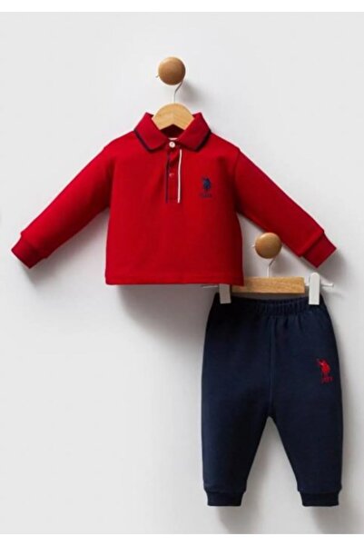 U.S. Polo Assn. طقم ملابس للأطفال الذكور من U.S.POLO ASSN مكون من قطعتين - أحمر