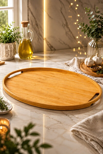 YzHome 1 قطعة صينية تقديم بيضاوية من الخيزران كبيرة الحجم مقاس 45*32 سم
